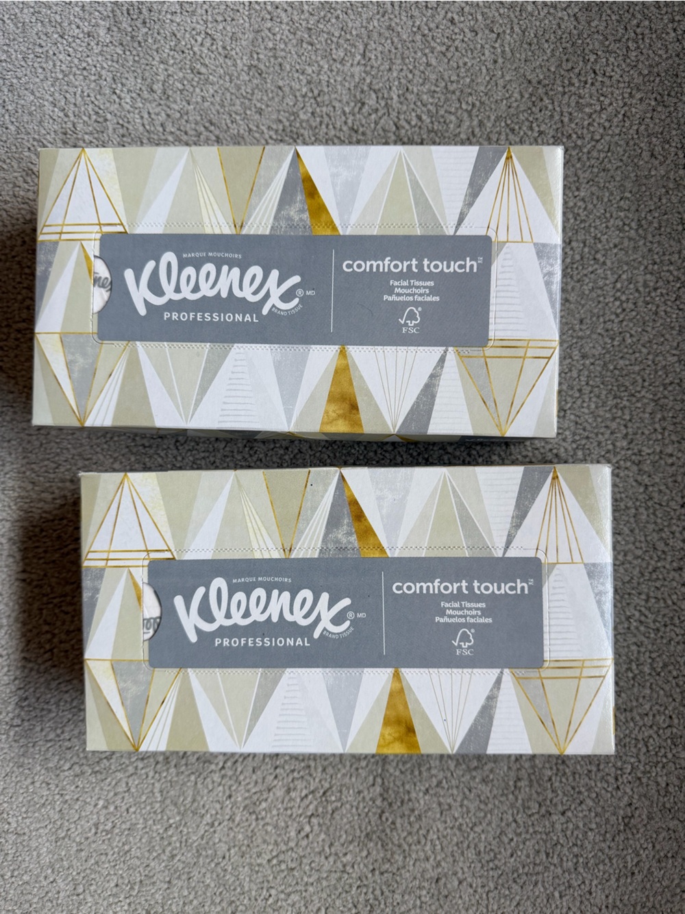 🗽2 Kleenex Professional Comfort Touch Facial Tissue - White, Gold, Gray